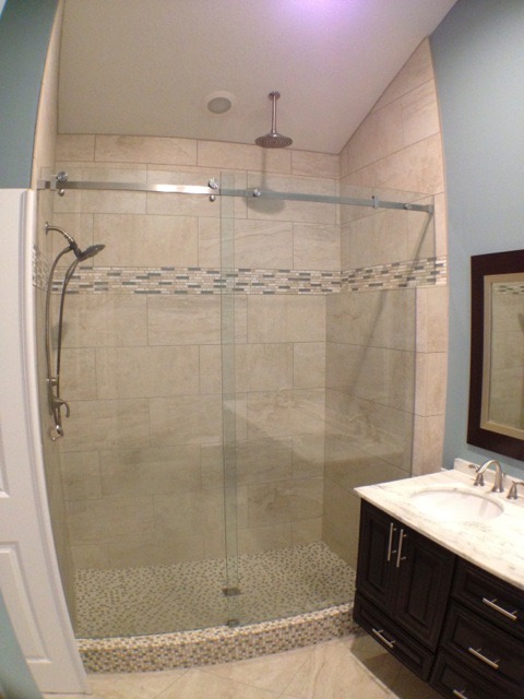 Garage conversion bathroom in Tampa, vanity and tub installed by Jack O' Trades