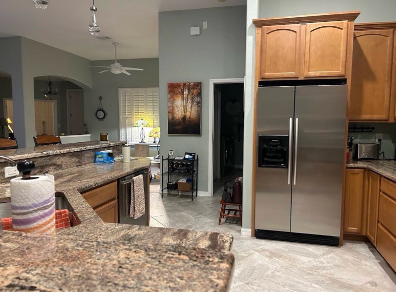 Detail of new decorative pendant lights over the South Tampa kitchen island