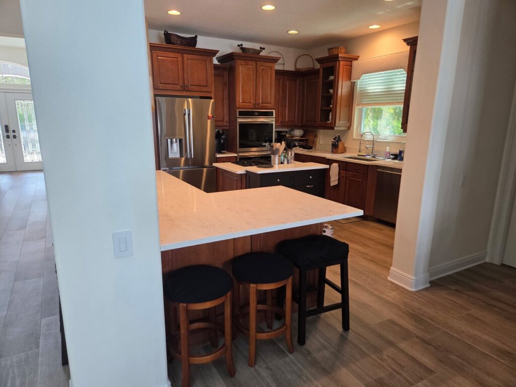 Tampa kitchen remodel lowered island view by Jack O' Trades